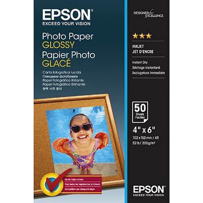 Image for EPSON C13S042547 GLOSSY PHOTO PAPER 200GSM 6 X 4 INCH WHITE PACK 50 from Albany Office Products Depot