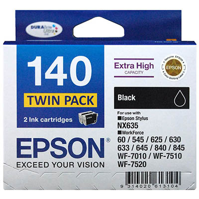 Image for EPSON 140 INK CARTRIDGE BLACK PACK 2 from MOE Office Products Depot Mackay & Whitsundays