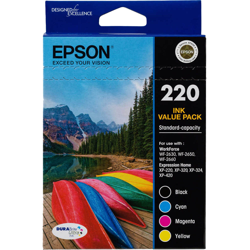 Image for EPSON 220 INK CARTRIDGE VALUE PACK CYAN/MAGENTA/YELLOW/BLACK from MOE Office Products Depot Mackay & Whitsundays