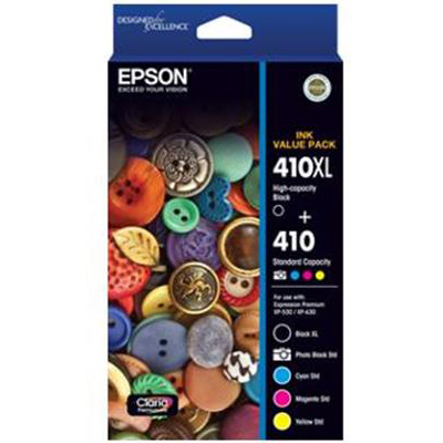 Image for EPSON 410 INK CARTRIDGE VALE PACK 410XL HIGH YIELD BLACK + 410 BLACK/MAGENTA/CYAN/YELLOW from MOE Office Products Depot Mackay & Whitsundays