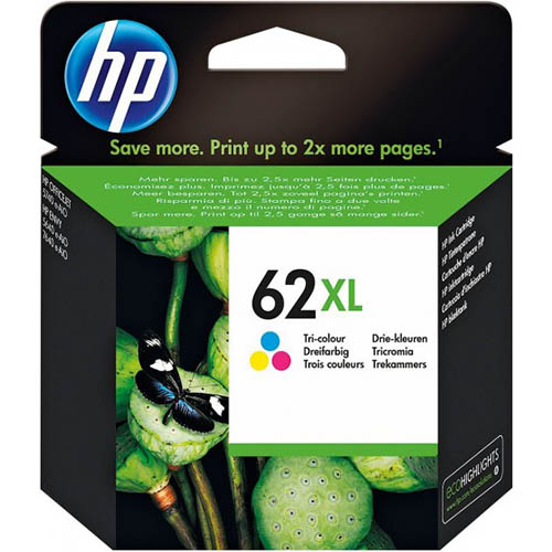 Image for HP C2P07AA 62XL INK CARTRIDGE HIGH YIELD TRI COLOUR PACK CYAN/MAGENTA/YELLOW from Office Products Depot