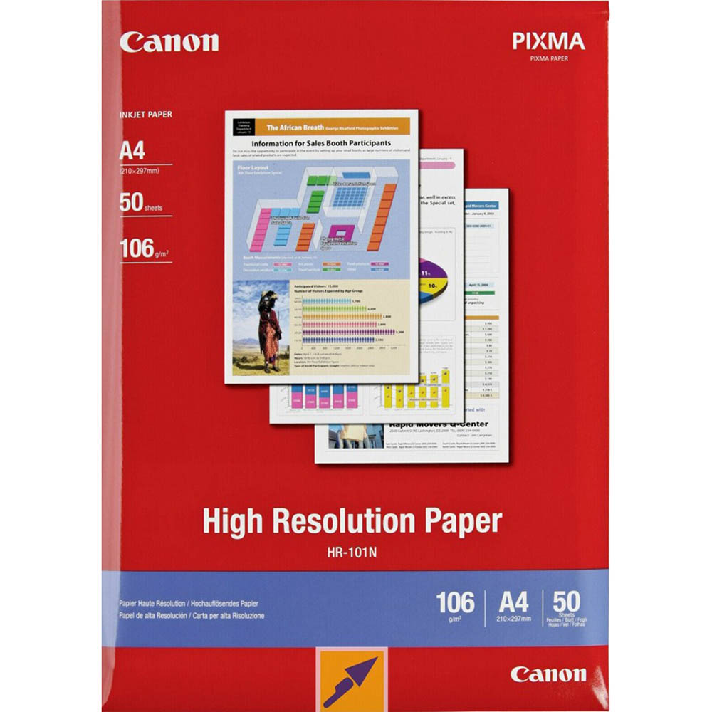 Image for CANON HR-101 HIGH RESOLUTION PHOTO PAPER 106GSM A4 WHITE PACK 50 from Total Supplies Pty Ltd
