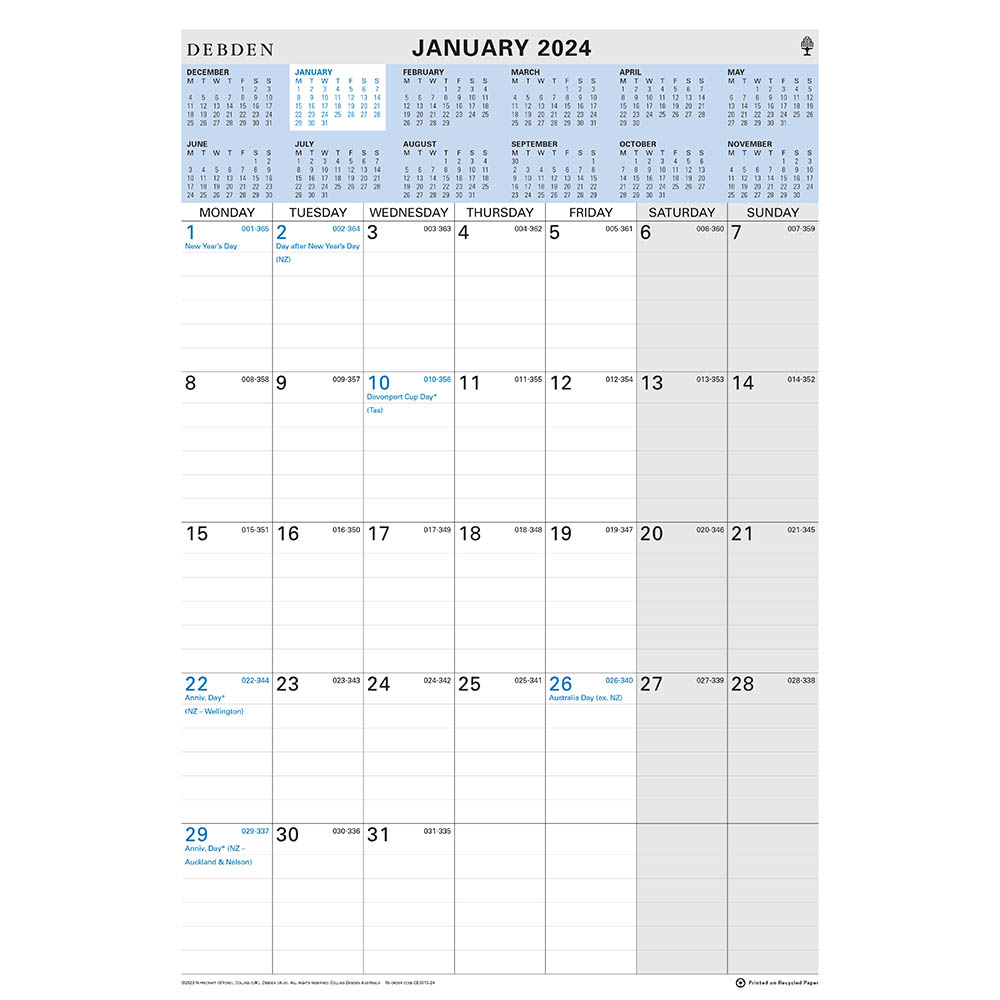 Image for DEBDEN WALL CALENDAR CE0015 MONTH TO VIEW 394 X 577MM from OFFICEPLANET OFFICE PRODUCTS DEPOT