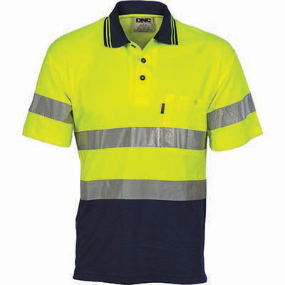 dnc hi-vis cool breathe polo shirt csr reflective tape short sleeve 2-tone yellow/navy large