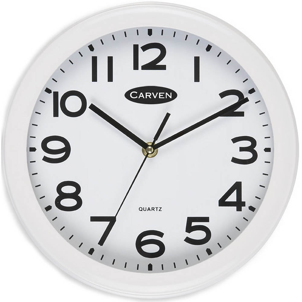 Image for CARVEN WALL CLOCK 250MM WHITE FRAME from Ross Office Supplies Office Products Depot