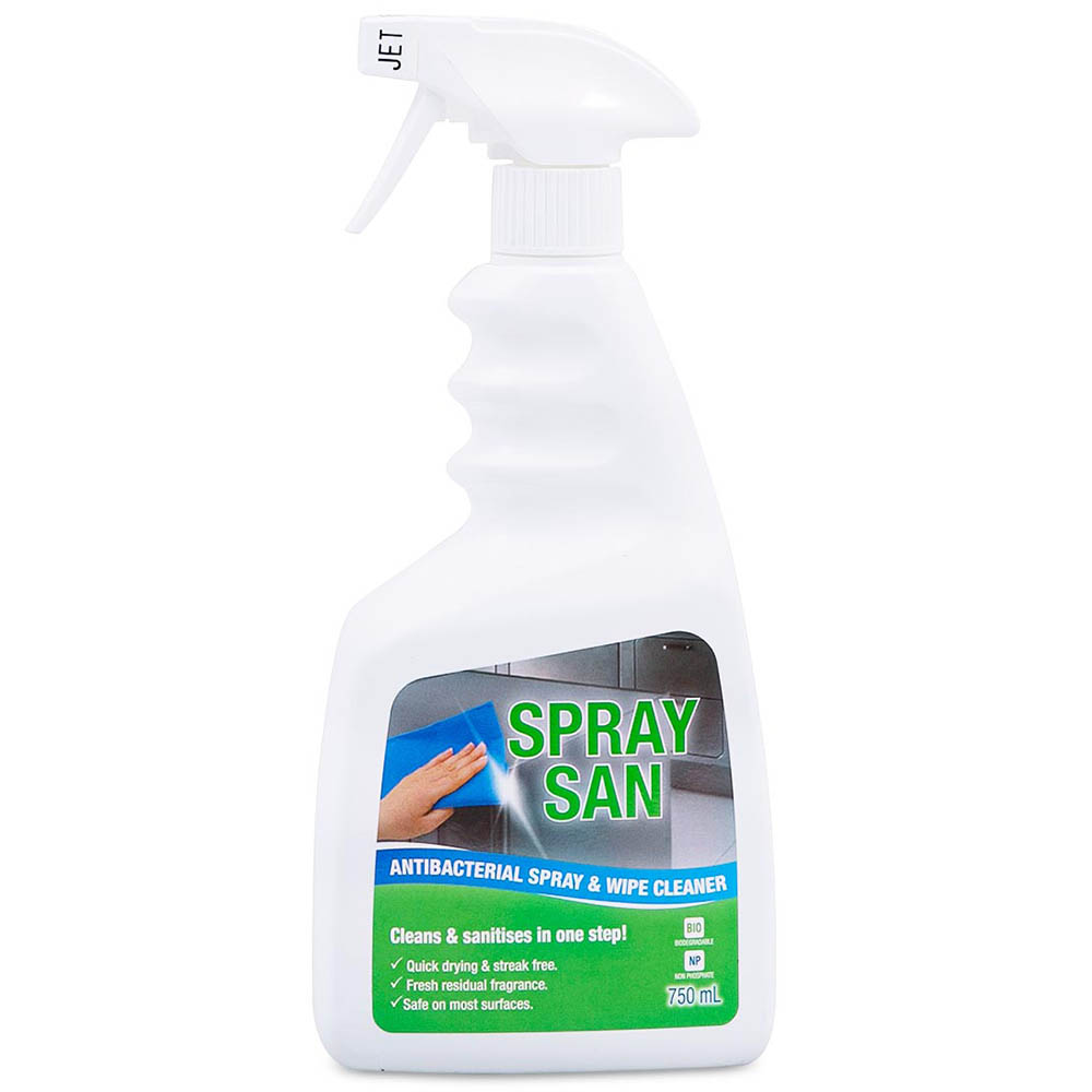 Image for CLEAN PLUS SPRAY SAN ANTIBACTERIAL SPRAY AND WIPE 750ML CARTON 12 from MOE Office Products Depot Mackay & Whitsundays
