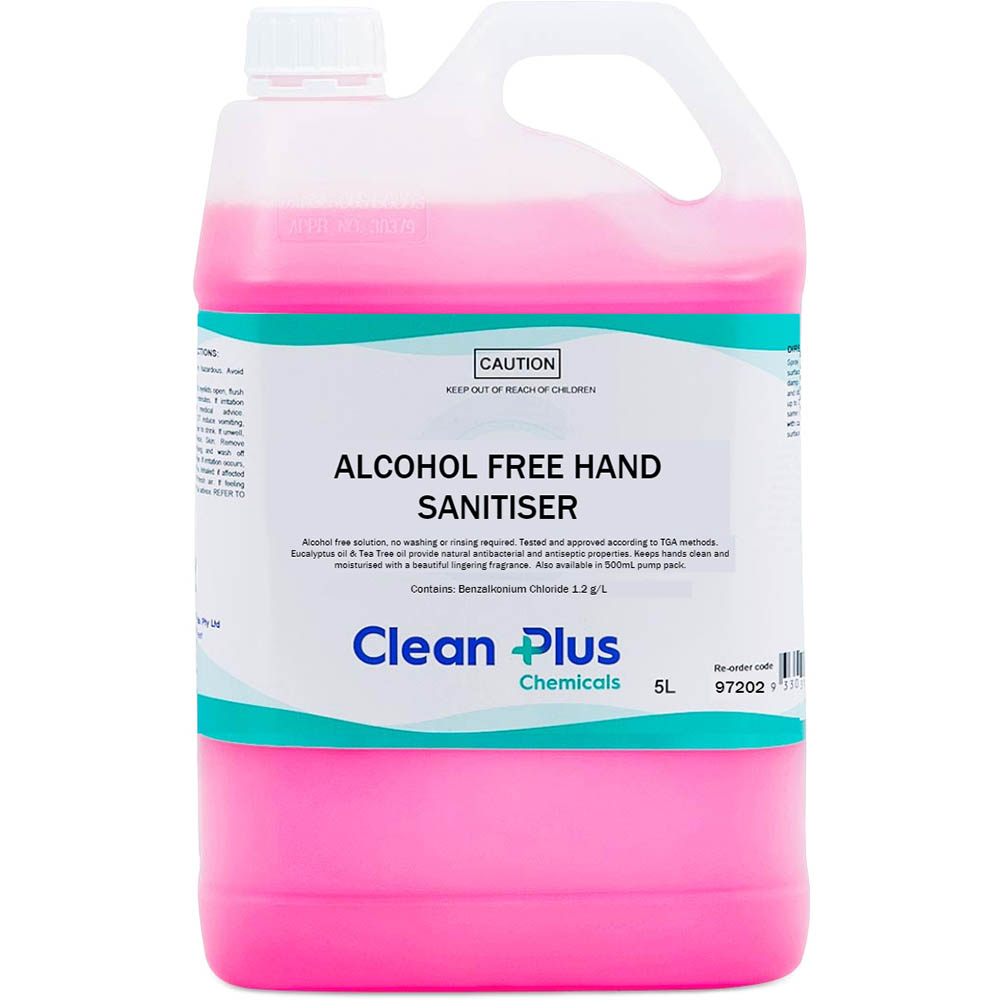 Image for CLEAN PLUS ALCOHOL FREE INSTANT HAND SANITISER 5 LITRE from MOE Office Products Depot Mackay & Whitsundays
