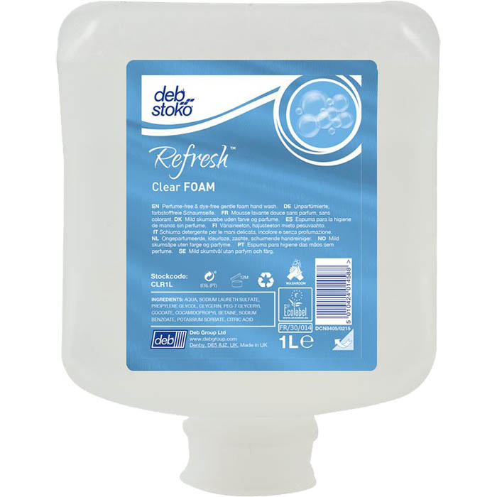 Image for DEB REFRESH CLEAR FOAM HAND WASH FRAGRANCE FREE CARTRIDGE 1 LITRE CARTON 6 from MOE Office Products Depot Mackay & Whitsundays