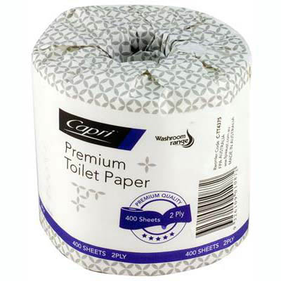 Image for CAPRI PREMIUM TOILET ROLL WRAPPED 2-PLY 400 SHEET WHITE CARTON 48 from OFFICEPLANET OFFICE PRODUCTS DEPOT