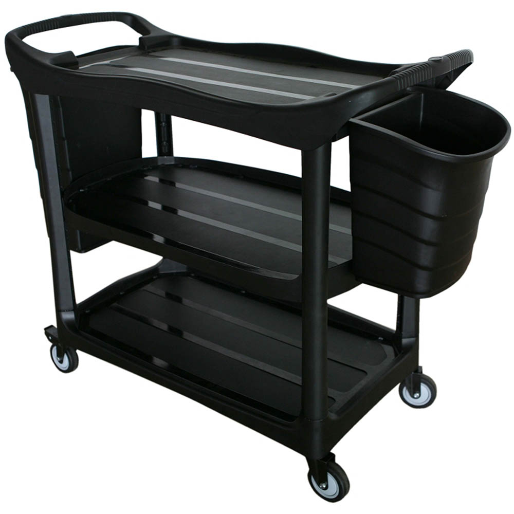Image for CLEANLINK UTILITY TROLLEY 3 TIER WITH BUCKETS BLACK from Barkers Rubber Stamps & Office Products Depot