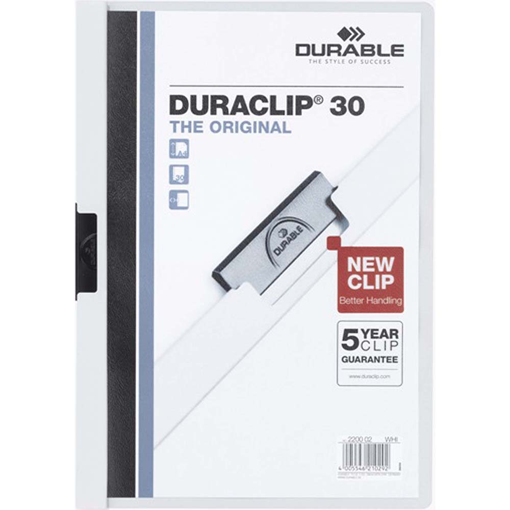 Image for DURABLE DURACLIP DOCUMENT FILE PORTRAIT 30 SHEET CAPACITY A4 WHITE from Barkers Rubber Stamps & Office Products Depot