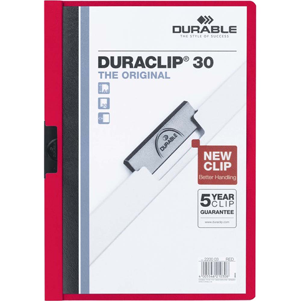 Image for DURABLE DURACLIP DOCUMENT FILE PORTRAIT 30 SHEET CAPACITY A4 RED from Barkers Rubber Stamps & Office Products Depot