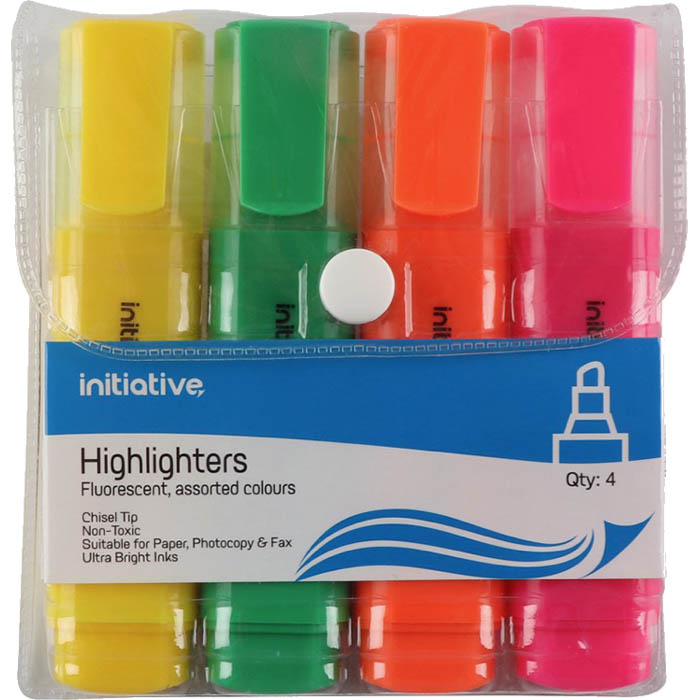 Image for INITIATIVE HIGHLIGHTER CHISEL ASSORTED WALLET 4 from Total Supplies Pty Ltd