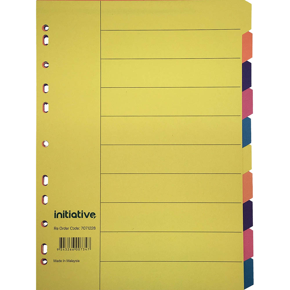 Image for INITIATIVE DIVIDERS MANILLA 10 TAB A4 BRIGHT COLOURS from OFFICEPLANET OFFICE PRODUCTS DEPOT