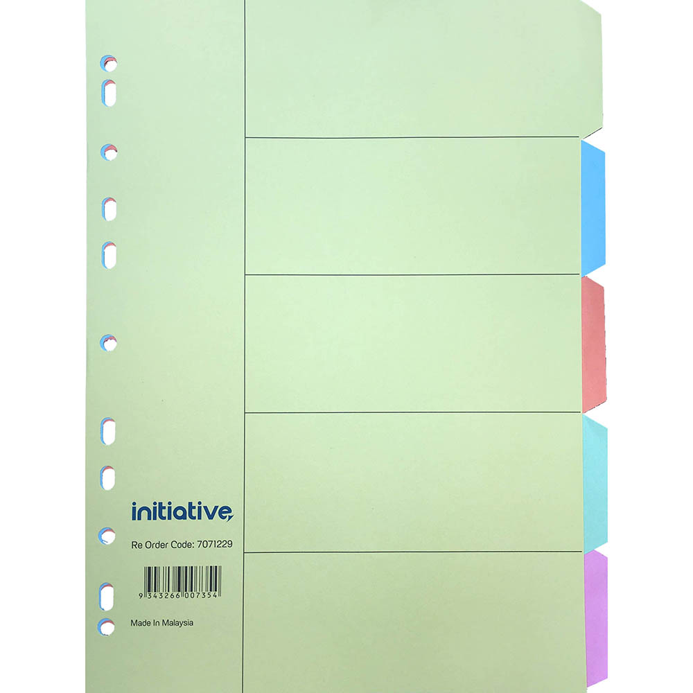 Image for INITIATIVE DIVIDERS MANILLA 5 TAB A4 PASTEL COLOURS from OFFICEPLANET OFFICE PRODUCTS DEPOT