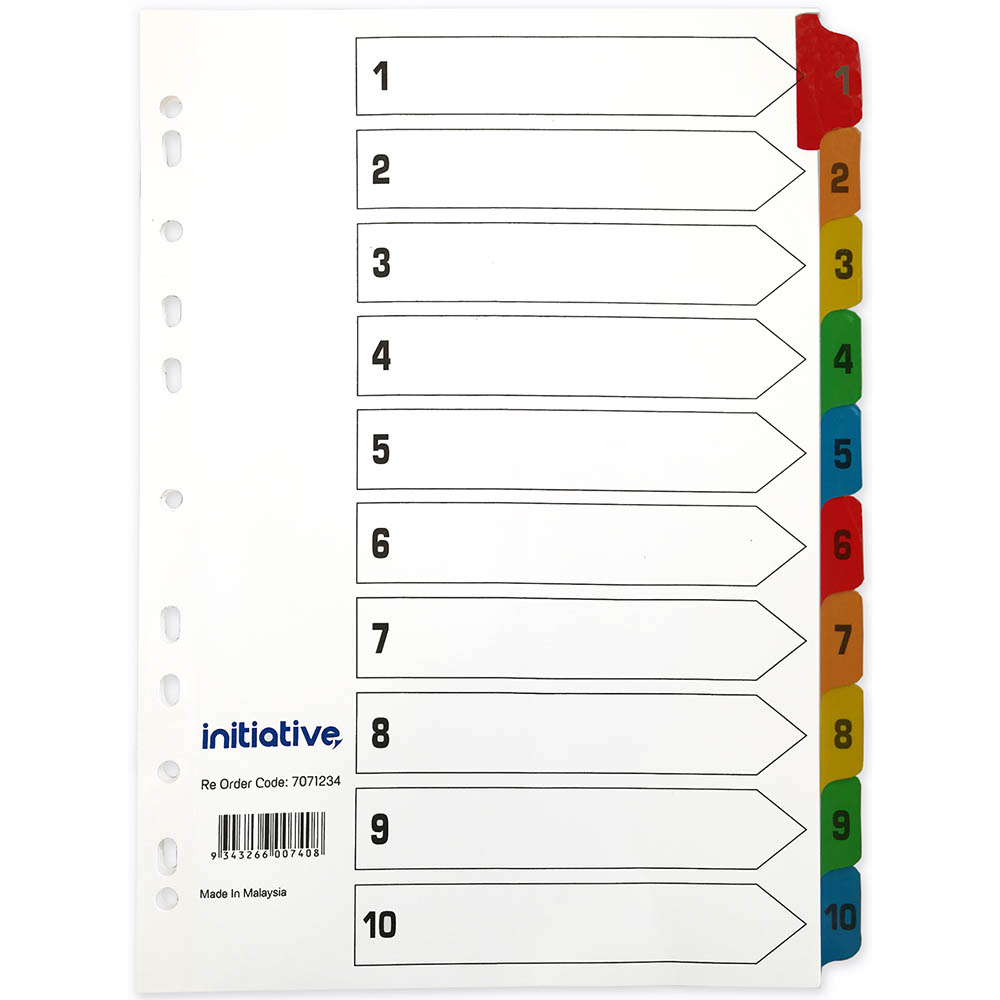 Image for INITIATIVE INDEX DIVIDERS A4 1-10 TAB WHITE WITH MYLAR TABS from Total Supplies Pty Ltd
