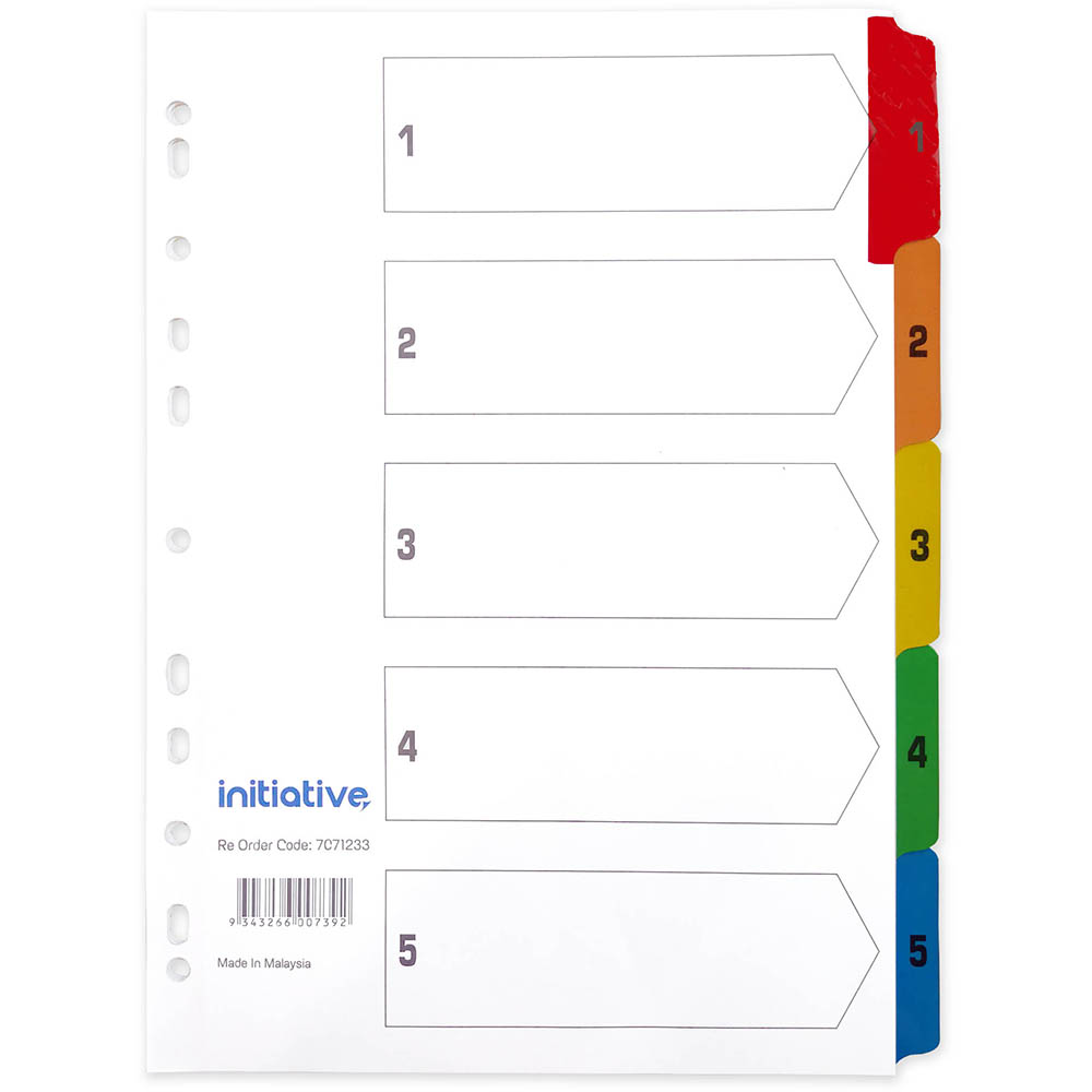 Image for INITIATIVE INDEX DIVIDERS A4 1-5 TAB WHITE WITH COLOURED TABS from Albany Office Products Depot
