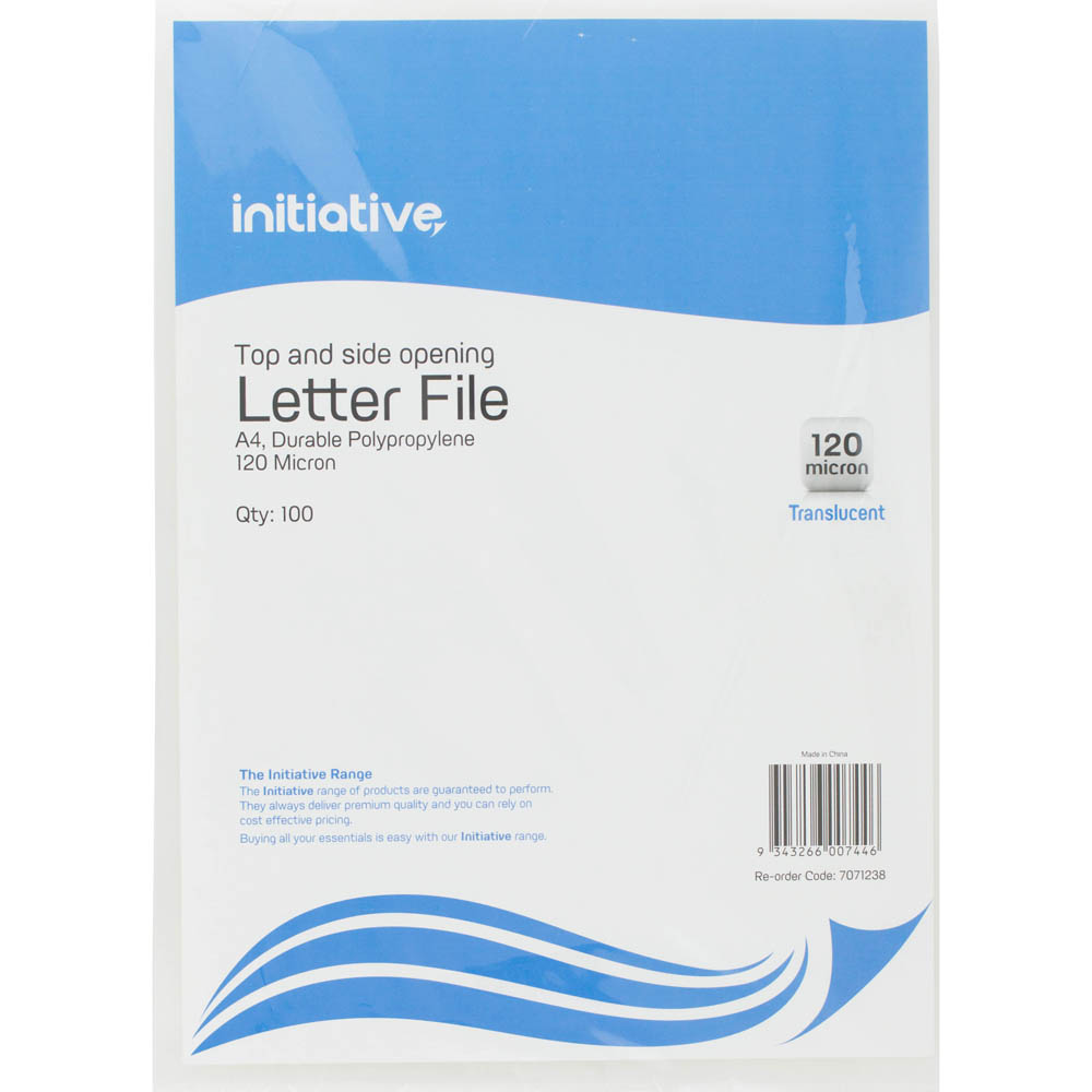 Image for INITIATIVE LETTER FILE A4 CLEAR PACK 100 from MOE Office Products Depot Mackay & Whitsundays