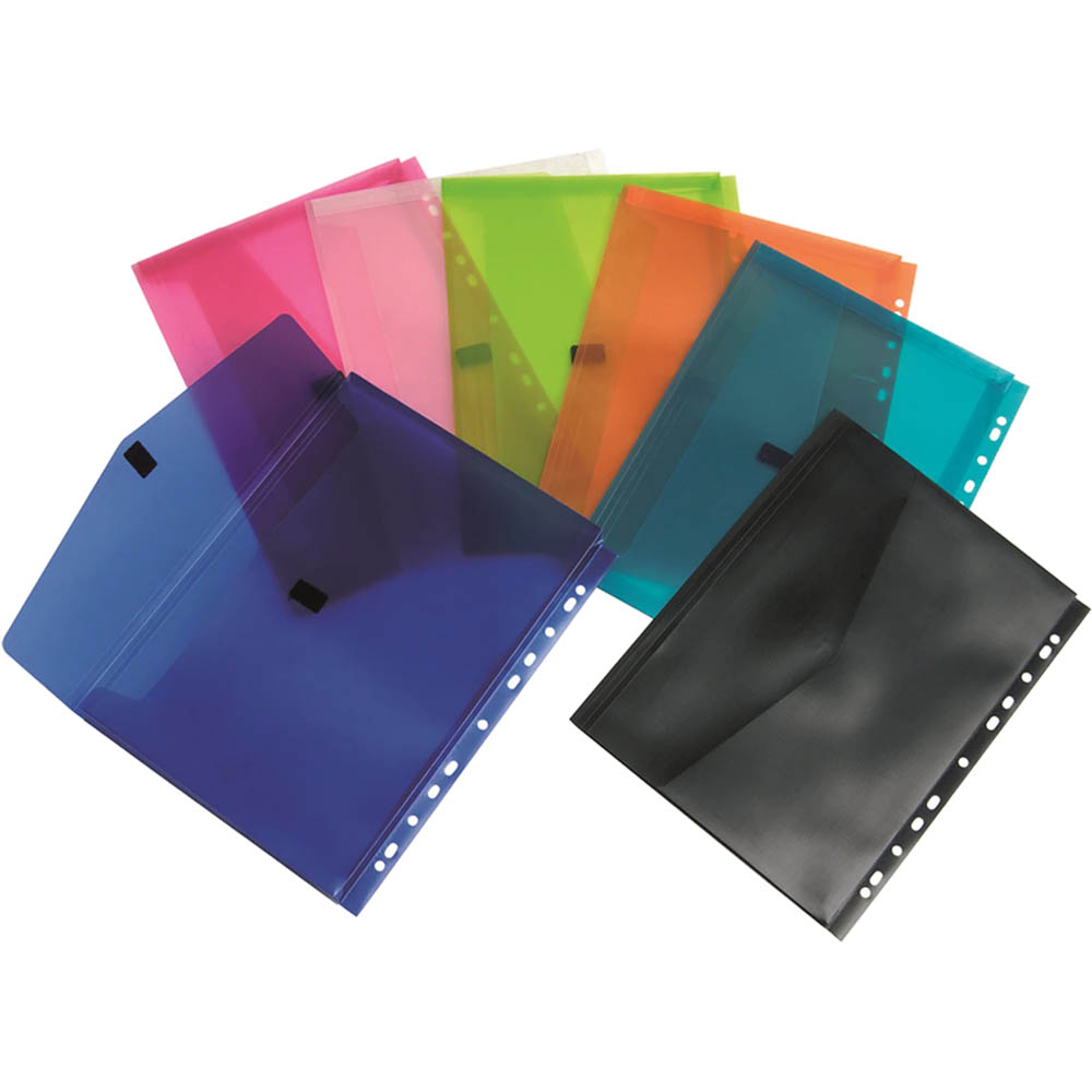 Image for POP POLYWALLY BINDER WALLET HOOK AND LOOP CLOSURE 30MM GUSSET A4 ASSORTED PACK 12 from Office Products Depot