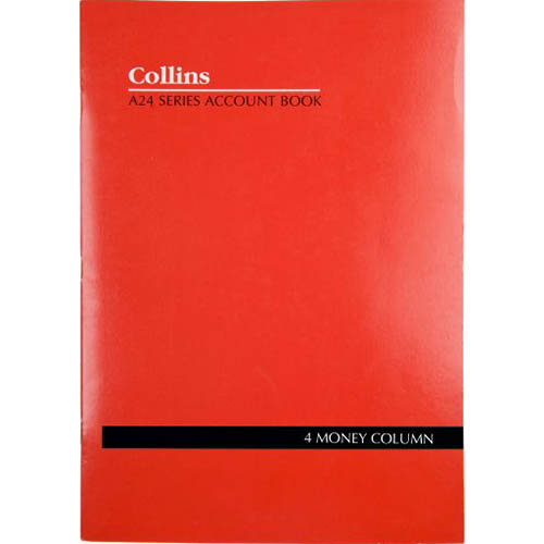 Image for COLLINS A24 SERIES ACCOUNT BOOK 4 MONEY COLUMN FEINT RULED STAPLED 24 LEAF A4 RED from Office Products Depot