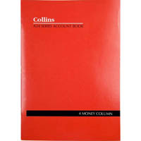 collins a24 series account book 4 money column feint ruled stapled 24 leaf a4 red