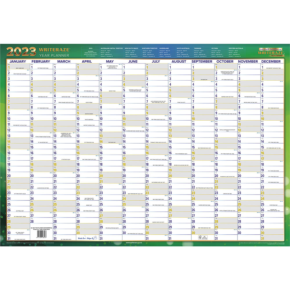 Image for COLLINS WRITERAZE 11880 QC2 RECYCLED YEAR PLANNER 500 X 700MM from Total Supplies Pty Ltd
