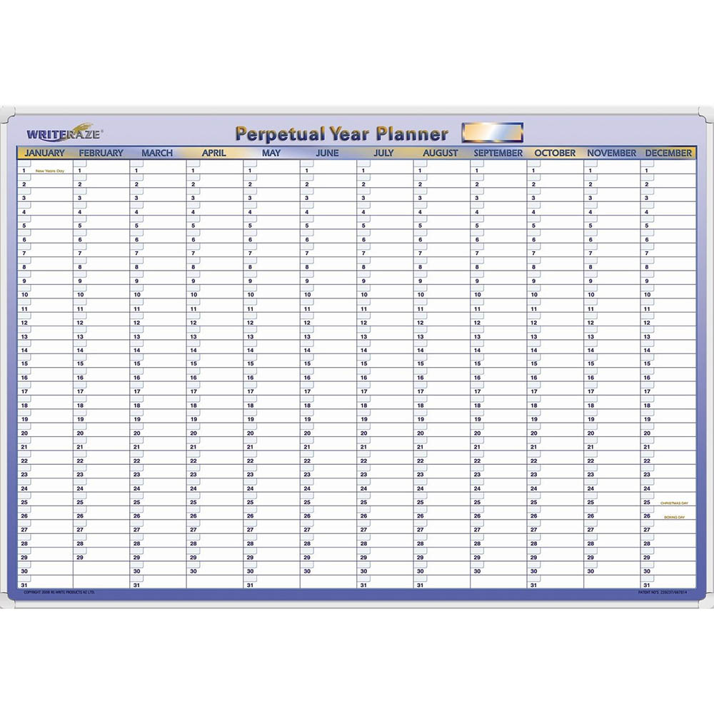 Image for COLLINS WRITERAZE 12800 QC UNDATED PERPETUAL YEAR PLANNER FRAMED 700 X 1000MM from Albany Office Products Depot