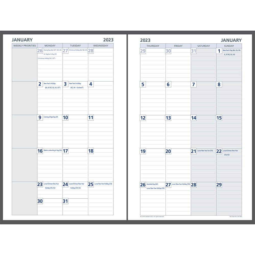 Image for DEBDEN DAYPLANNER DK1300 DESK EDITION REFILL MONTH TO VIEW 216 X 140MM WHITE from MOE Office Products Depot Mackay & Whitsundays