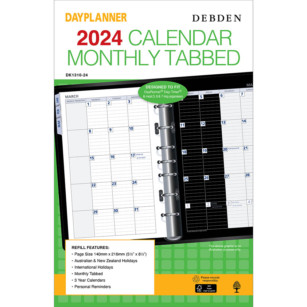 Image for DEBDEN DAYPLANNER DK1310 REFILL DESK MONTHLY DATED TAB from Ross Office Supplies Office Products Depot