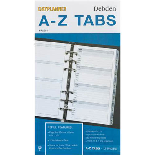 Image for DEBDEN DAYPLANNER PR2001 PERSONAL EDITION REFILL A-Z TABS PERSONAL SIZE from MOE Office Products Depot Mackay & Whitsundays