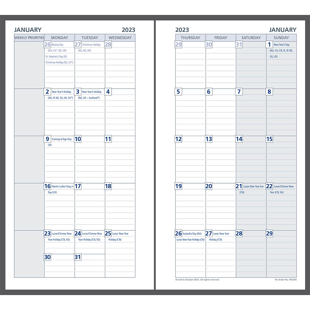 Image for DEBDEN DAYPLANNER PR2300 PERSONAL EDITION REFILL MONTH TO VIEW from Total Supplies Pty Ltd