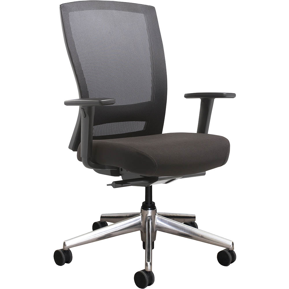 Image for BURO MENTOR TASK CHAIR HIGH MESH BACK ALUMINIUM BASE ARMS BLACK from Barkers Rubber Stamps & Office Products Depot