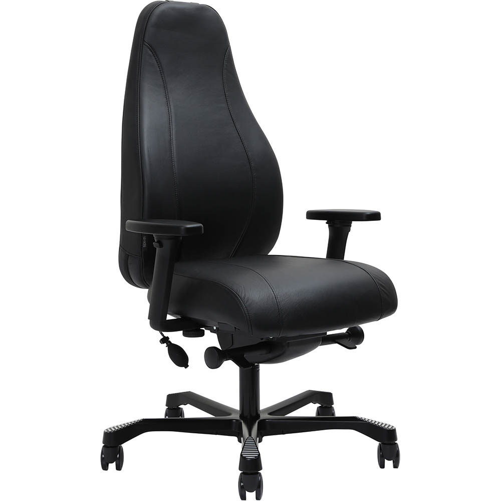 Image for SERATI SUPPORT HIGH BACK CHAIR PRO-CONTROL SYNCHRO ADJUSTABLE ARMREST BLACK ALUMINIUM BASE FOOTPLATES NEO BLACK LEATHER from MOE Office Products Depot Mackay & Whitsundays
