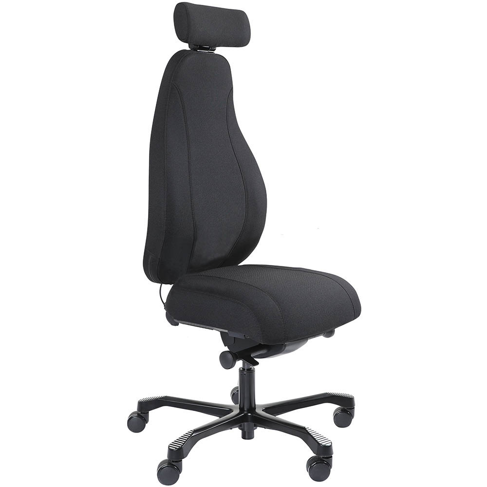 Image for SERATI HIGH BACK CHAIR PRO-CONTROL SYNCHRO 2-D HEADREST BLACK ALUMINIUM BASE FOOTPLATES GABRIEL FIGHTER BLACK FABRIC from Barkers Rubber Stamps & Office Products Depot