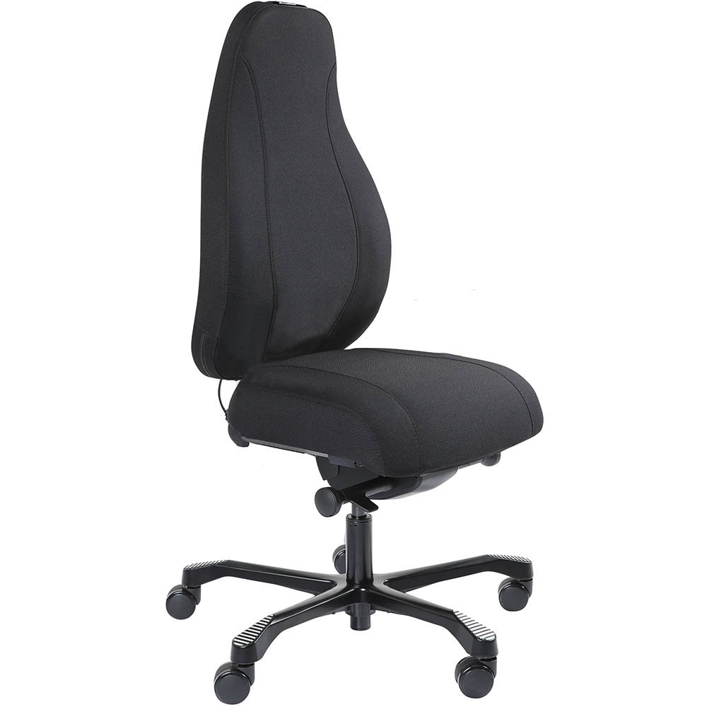 Image for SERATI SUPPORT HIGH BACK CHAIR PRO-CONTROL SYNCHRO BLACK ALUMINIUM BASE FOOTPLATES GABRIEL FIGHTER BLACK FABRIC from MOE Office Products Depot Mackay & Whitsundays