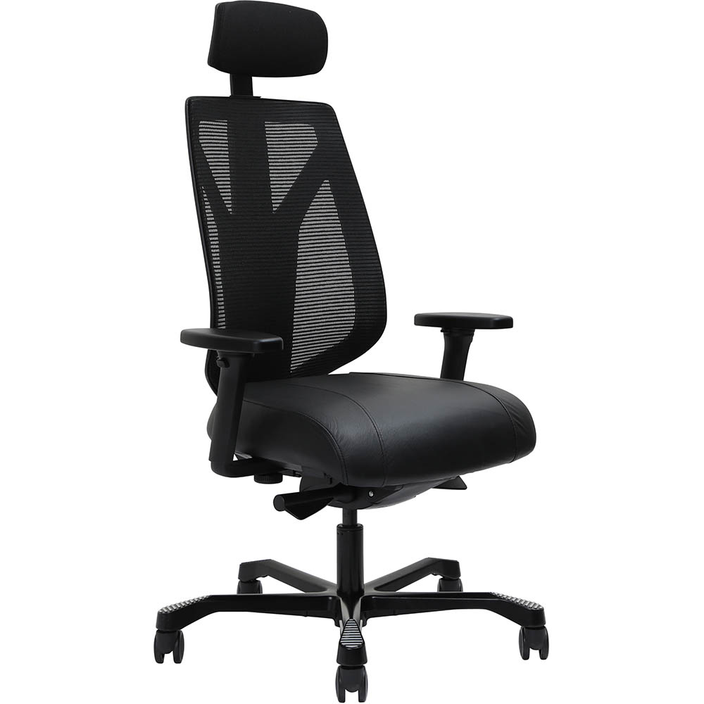 Image for SERATI MESH HIGH BACK CHAIR BODY-WEIGHT SYNCHRO 2-D HEADREST ADJUSTABLE ARMRESTS BLACK ALUMINIUM BASE POLISHED FOOTPLATE NEO BL from MOE Office Products Depot Mackay & Whitsundays