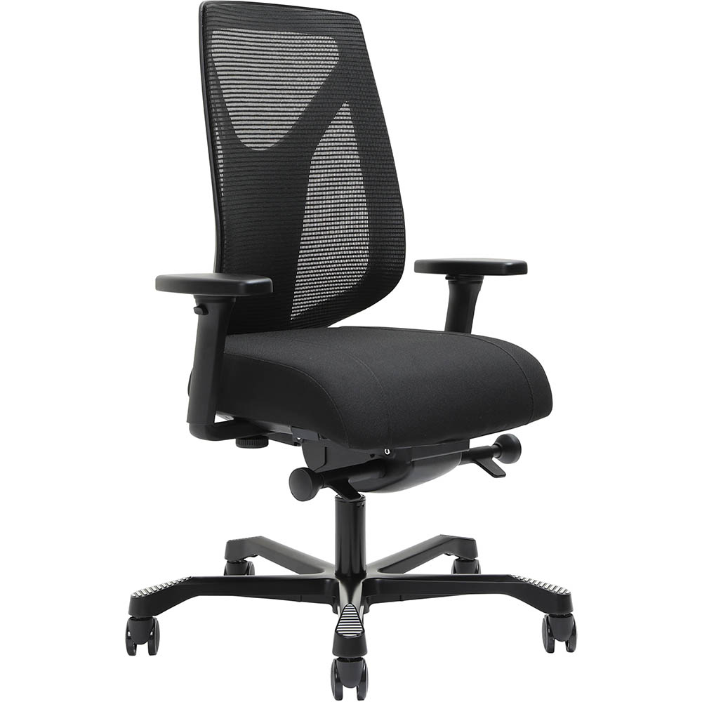 Image for SERATI MESH HIGH  BACK CHAIR PRO-CONTROL SYNCHRO ADJUSTABLE ARMREST BLACK ALUMINIUM BASE FOOTPLATES GABRIEL FIGHTER from MOE Office Products Depot Mackay & Whitsundays