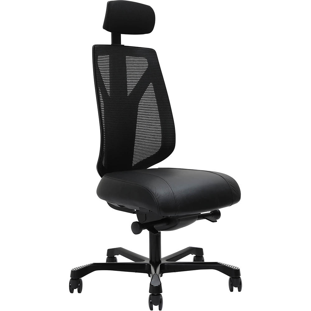 Image for SERATI HIGH MESH BACK CHAIR PRO-CONTROL SYNCHRO 2-D HEADREST BLACK ALUMINIUM BASE FOOTPLATES GABRIEL FIGHTER BLACK FABRIC from Office Products Depot Gold Coast