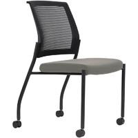 urbin 4 leg mesh back chair castors black frame sand seat