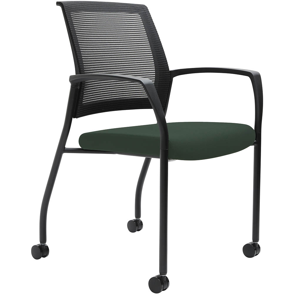 Image for URBIN 4 LEG MESH BACK ARMCHAIR CASTORS BLACK FRAME FOREST SEAT from MOE Office Products Depot Mackay & Whitsundays