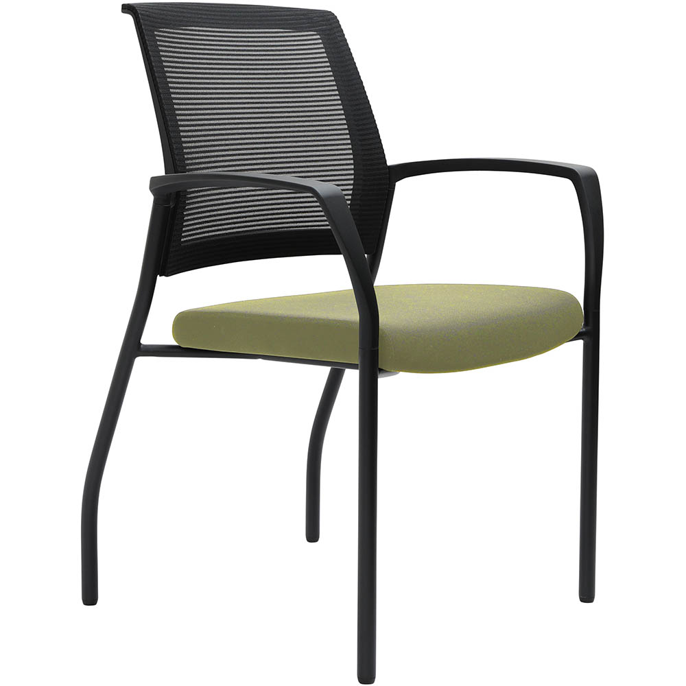 Image for URBIN 4 LEG MESH BACK ARMCHAIR GLIDES BLACK FRAME APPLE SEAT from MOE Office Products Depot Mackay & Whitsundays