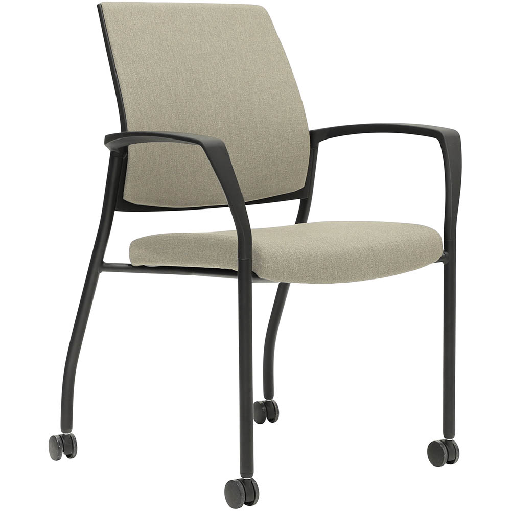 Image for URBIN 4 LEG ARMCHAIR CASTORS BLACK FRAME DRIFTWOOD SEAT AND INNER BACK from MOE Office Products Depot Mackay & Whitsundays