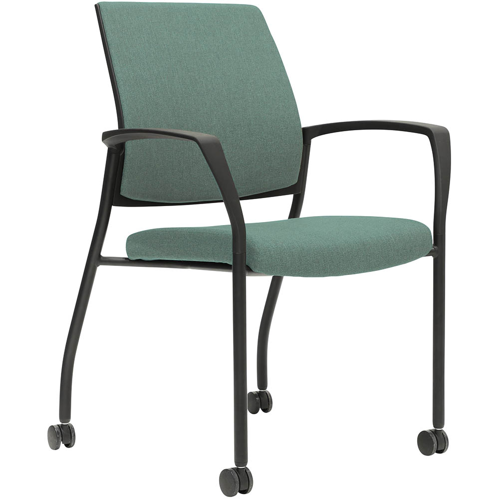 Image for URBIN 4 LEG ARMCHAIR CASTORS BLACK FRAME TEAL SEAT AND INNER BACK from MOE Office Products Depot Mackay & Whitsundays