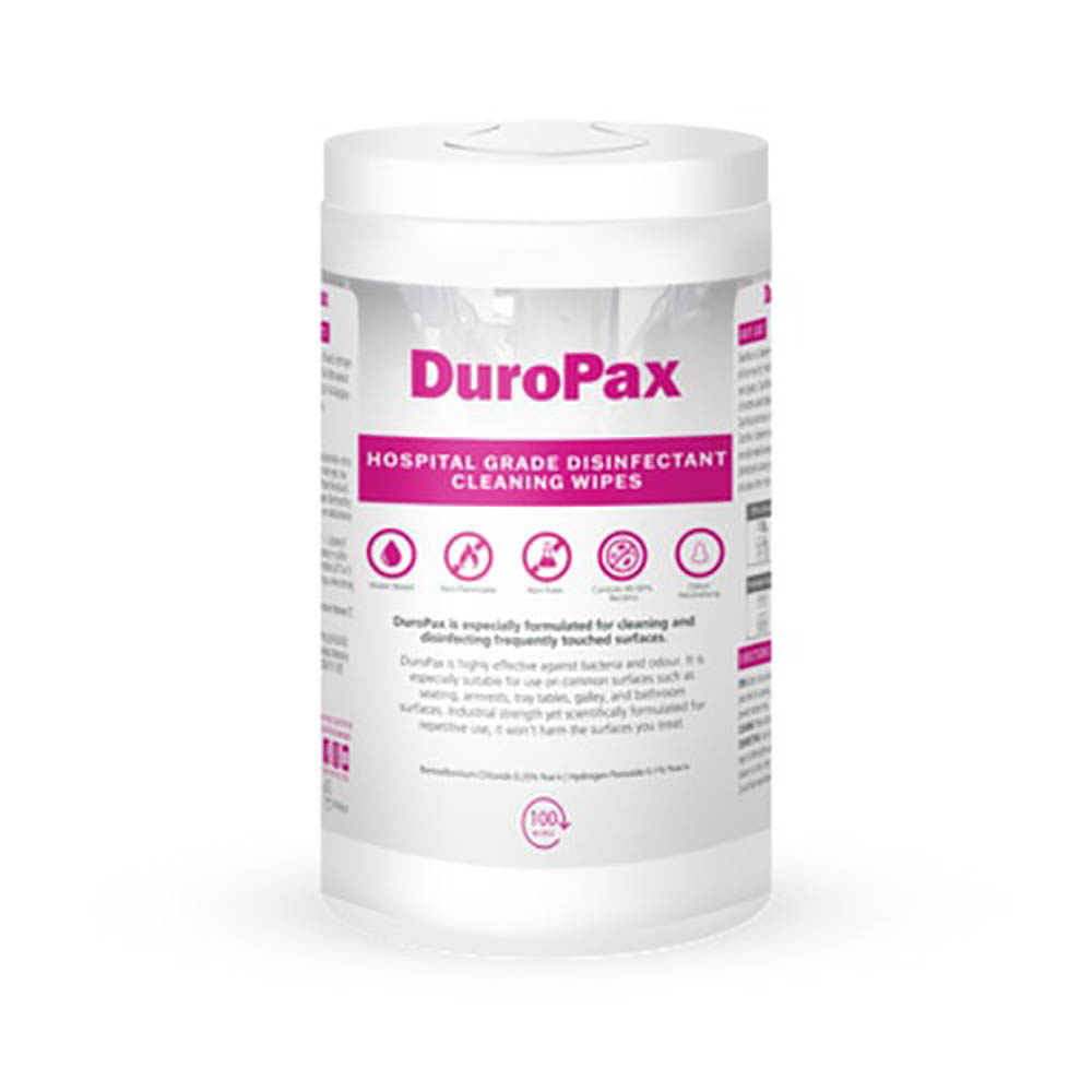Image for DUROPAX CLEANER AND HOSPITAL GRADE ANTIMICROBIAL DISINFECTANT WIPES TUB 100 from Barkers Rubber Stamps & Office Products Depot