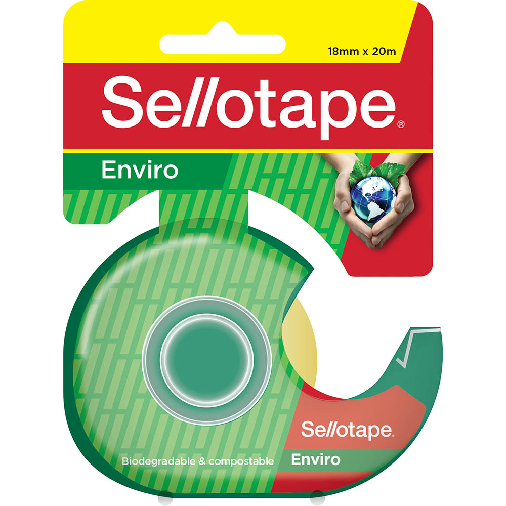 Image for SELLOTAPE ENVIRO TAPE WITH DISPENSER 18MM X 20M GREEN/CLEAR from Barkers Rubber Stamps & Office Products Depot