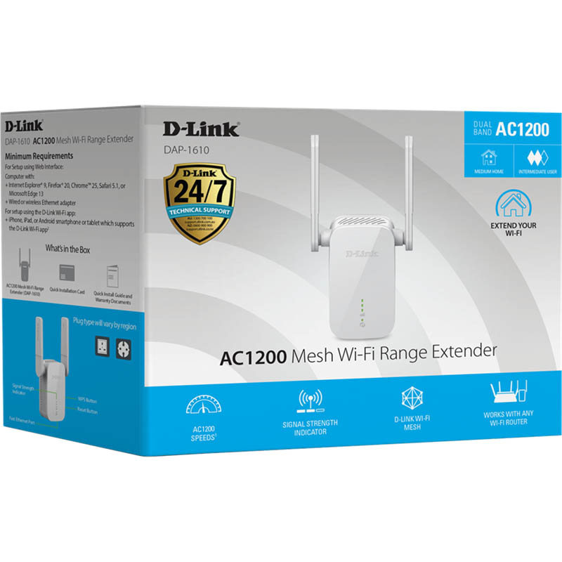 Image for D-LINK DAP-1610 AC1200 MESH WI-FI RANGE EXTENDER WHITE from Office Products Depot