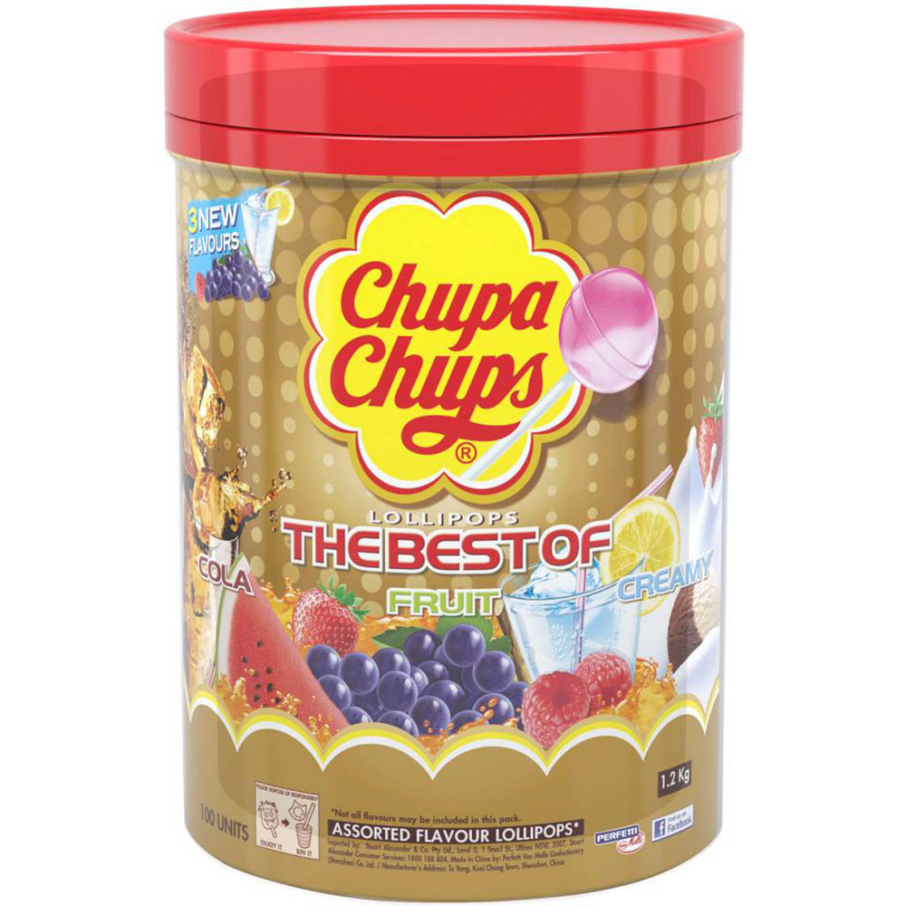 Image for CHUPA CHUPS LOLLIPOPS BEST OF ASSORTED TUB 100 from OFFICEPLANET OFFICE PRODUCTS DEPOT