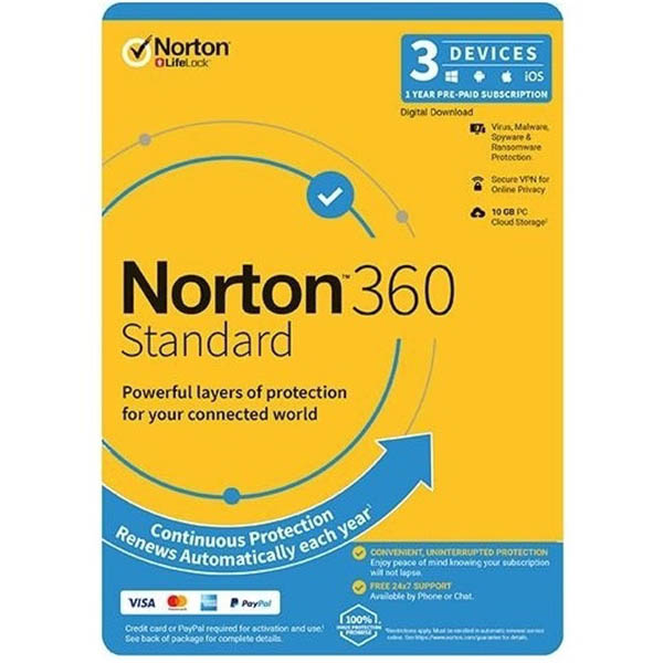 Image for NORTON 360 STANDARD ANTI VIRUS SOFTWARE 1 USER 3 DEVICE 1 YEAR from Total Supplies Pty Ltd