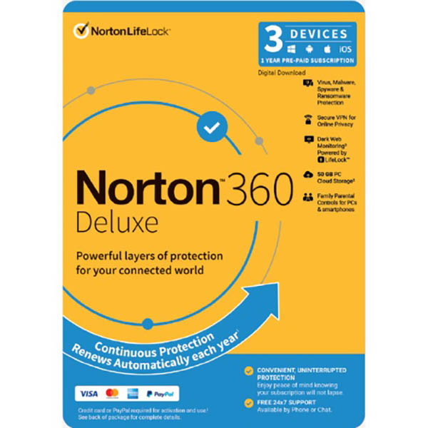 Image for NORTON 360 DELUXE ANTI VIRUS SOFTWARE 1 USER 3 DEVICE 1 YEAR from Margaret River Office Products Depot
