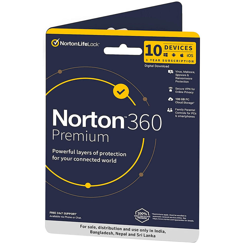 Image for NORTON 360 PREMIUM ANTI VIRUS SOFTWARE 1 USER 10 DEVICE 1 YEAR from MOE Office Products Depot Mackay & Whitsundays